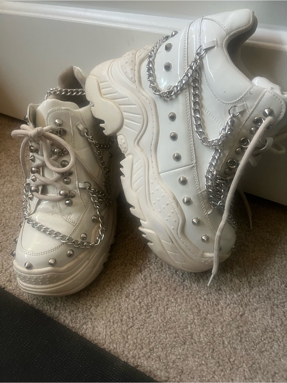 Anthony Wang White Platform Sneakers with Silver Studs & Chains women’s 8